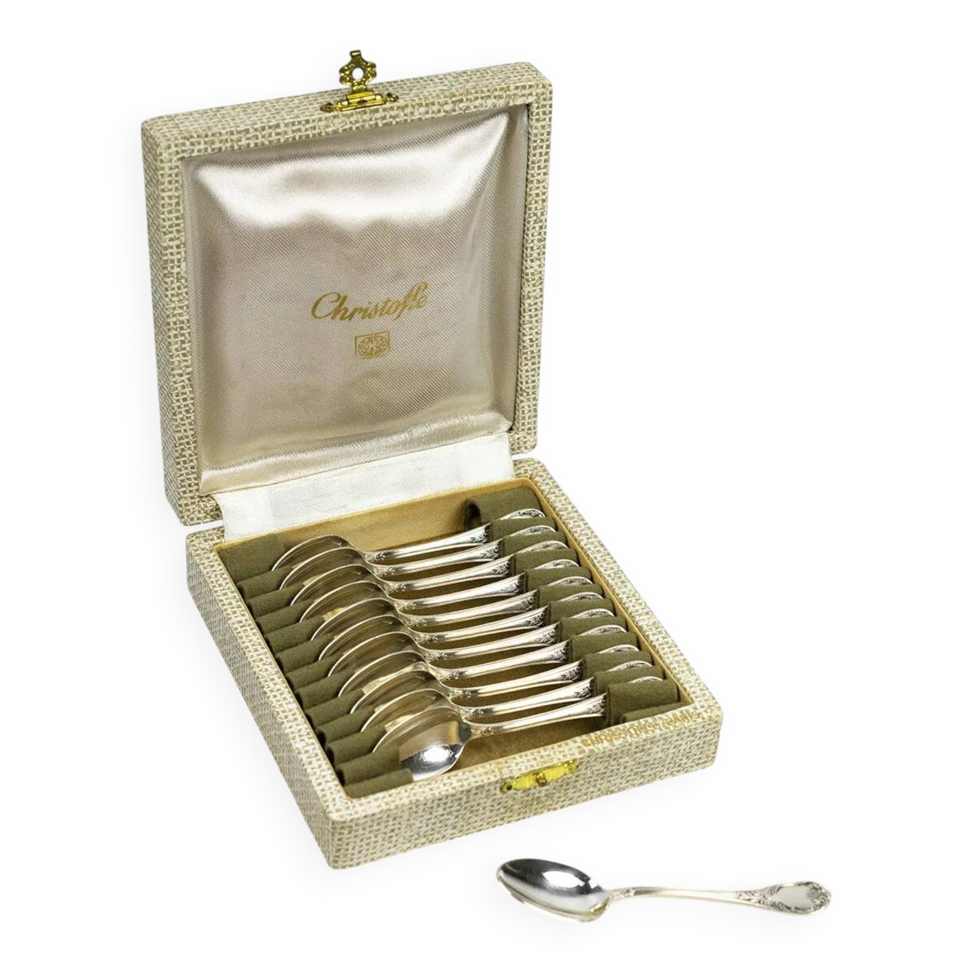Christofle — 12 “Marly” silver-plated teaspoons, in their case