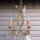Old 4-light cage chandelier with crystal pendants