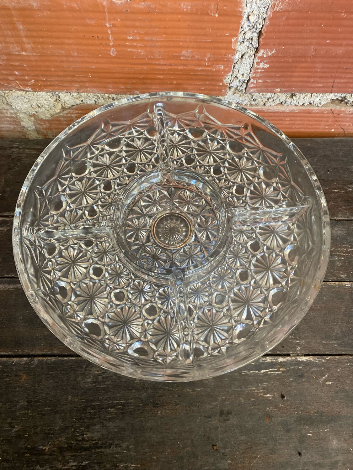 Vintage Decorated Moulded Crystal Aperitif Plate on Stand #D66