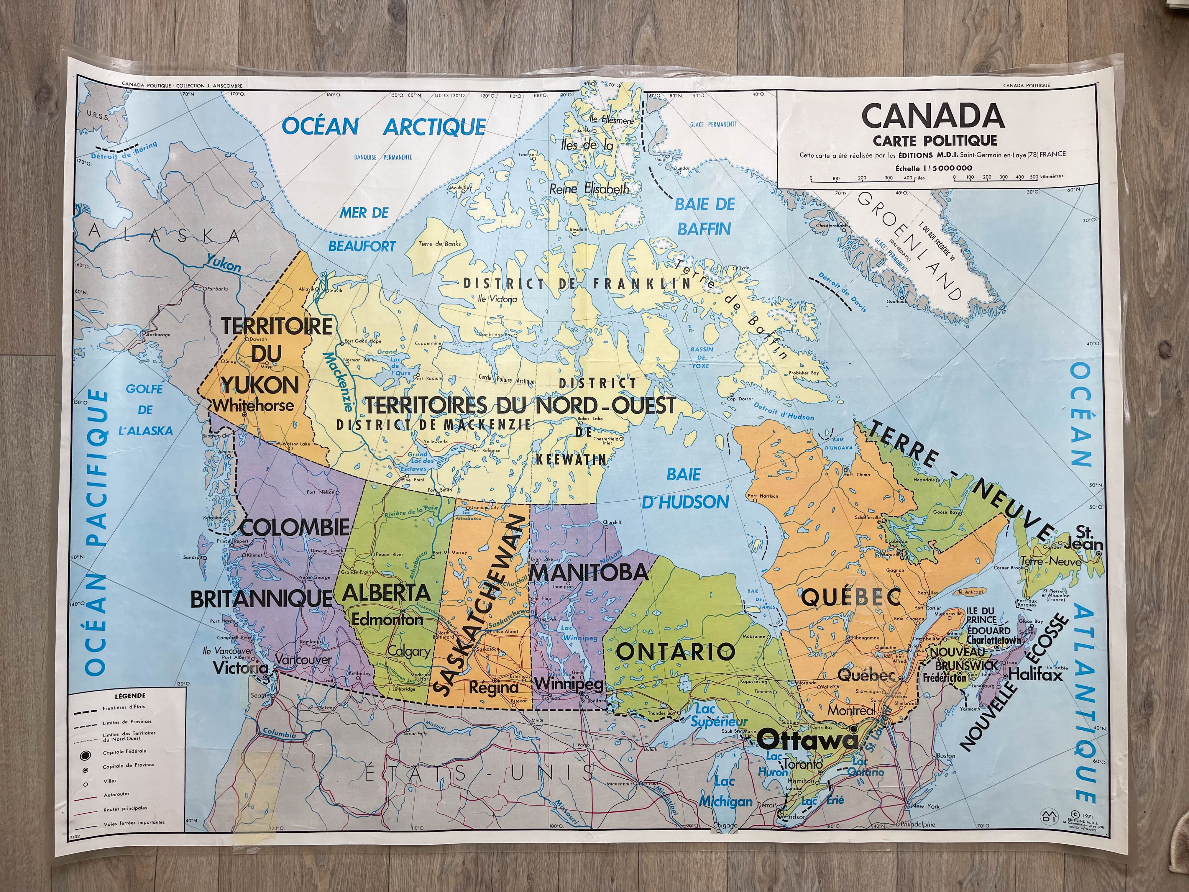 Carte scolaire vintage canada mdi année 1971