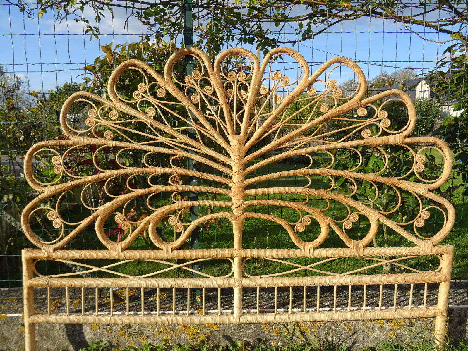 Peacock double rattan headboard