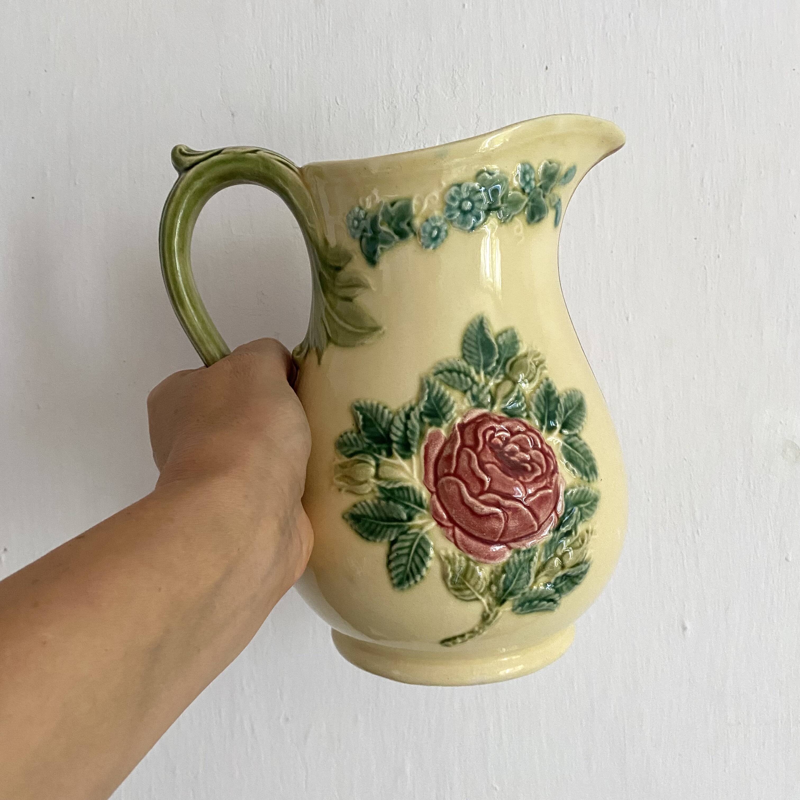 Luneville slip pitcher, Rose decor