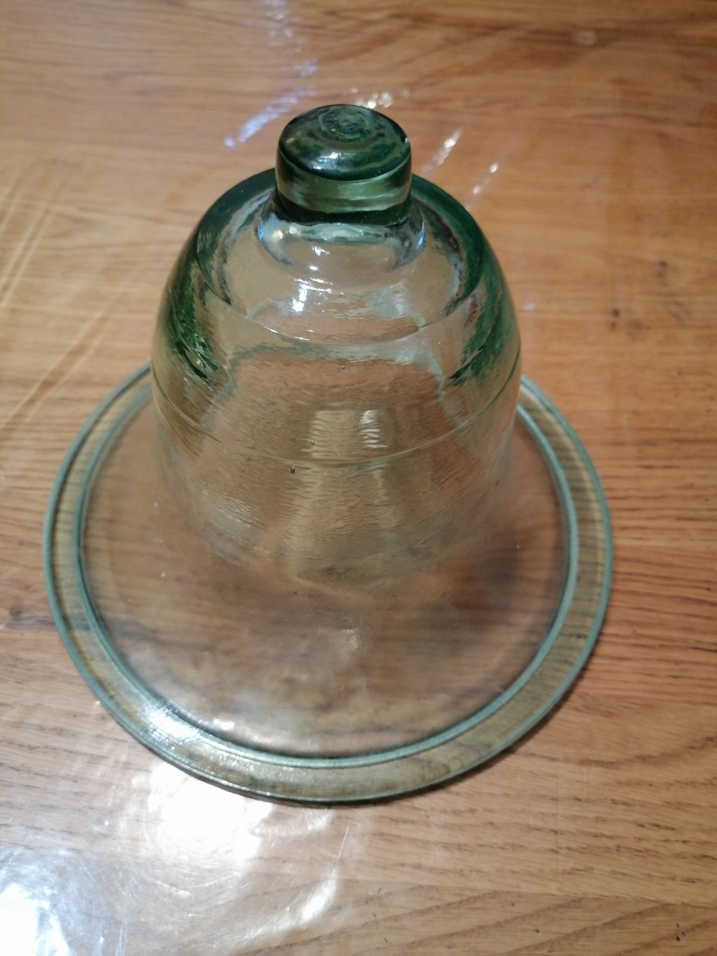 Vase en verre sur pieds fer forgé vintage