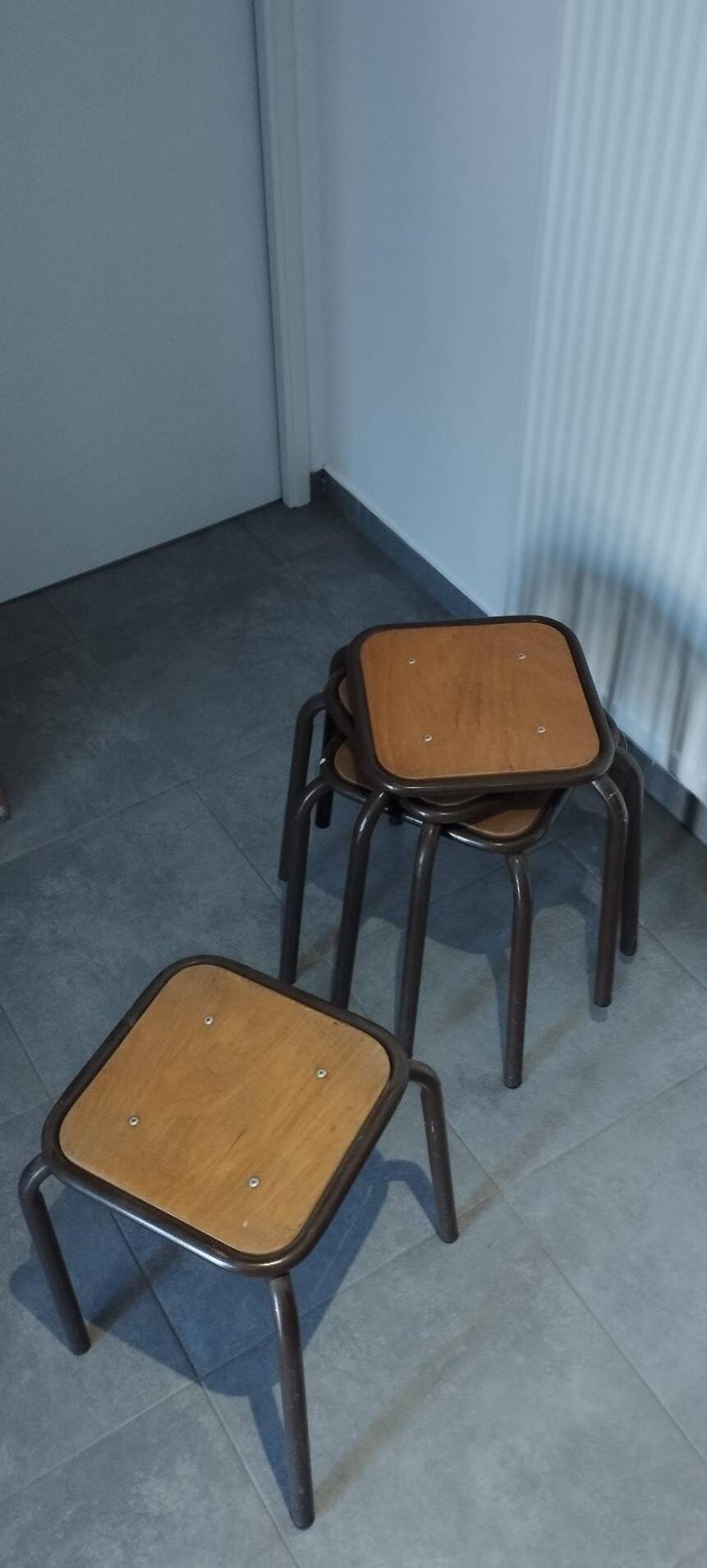 4 vintage industrial Mullca stools, workshop, school