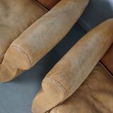 Pair of French Cognac Moustache Back Leather Club Chairs, 1940s