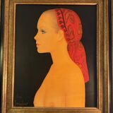 Painting signed Guy SERADOUR and titled “The red ribbon”