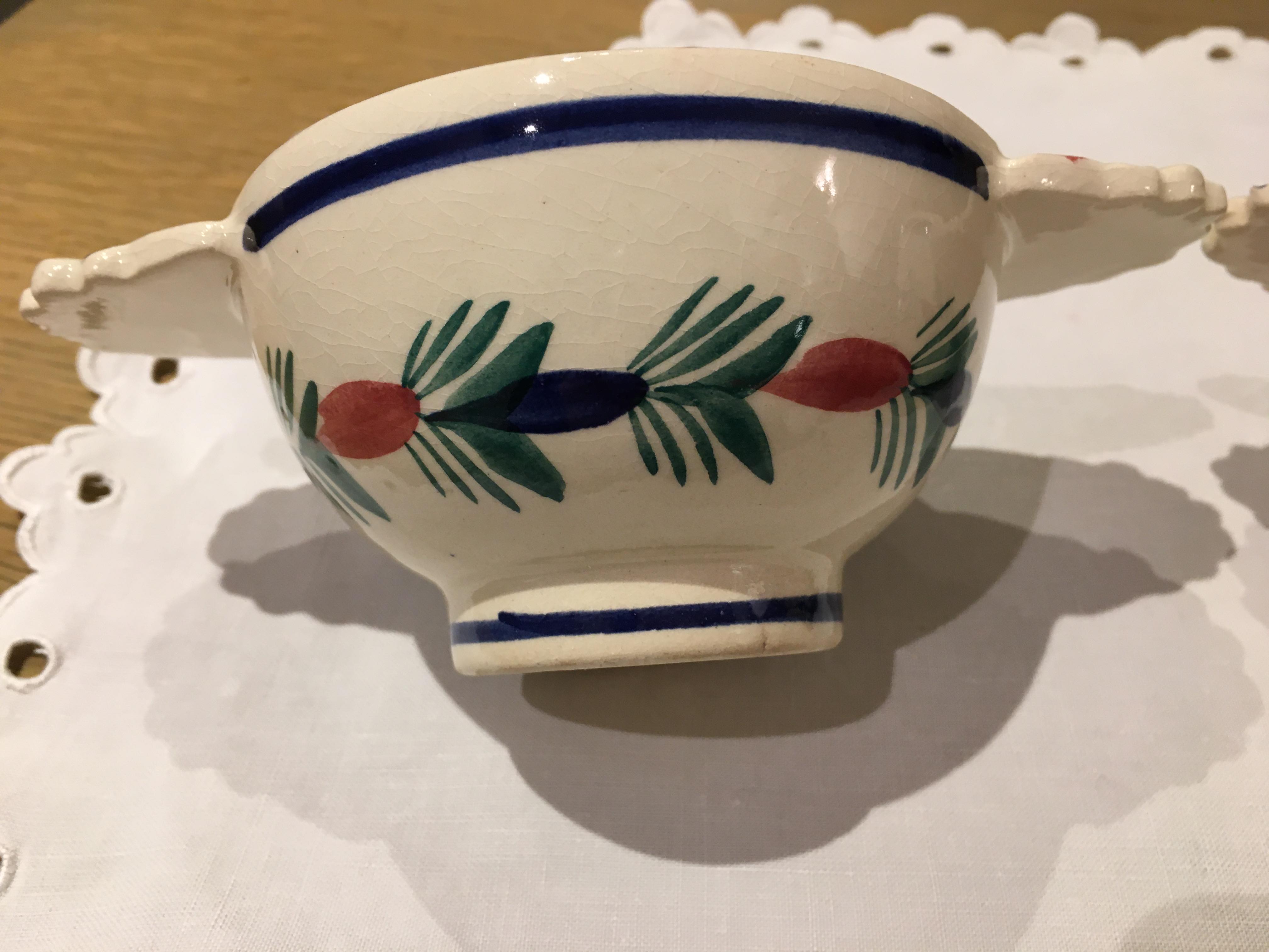 2 Ancient Ear Bowls (1950) - Hand-painted Quimper Ceramics