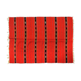 Tapis de laine rustique rouge traditionnel au design stylisé et rayures, authentique tissé à la main en Roumanie 225x145 cm