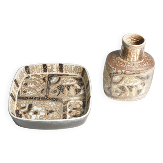 Scandinavian Modern Plate and Vase, ceramic, "Baca", Fajance, by Nils Thorsson f