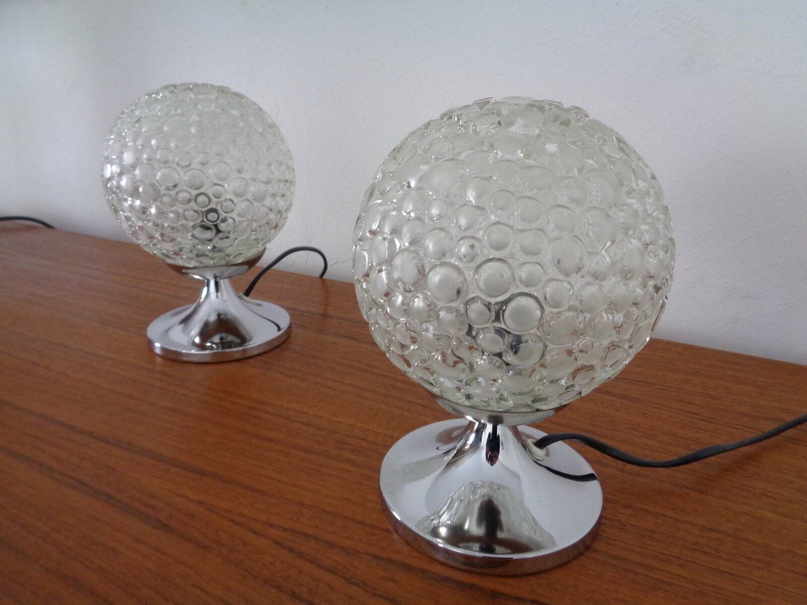 Glass Bubble Table Lamps, 1970s, Set of 2