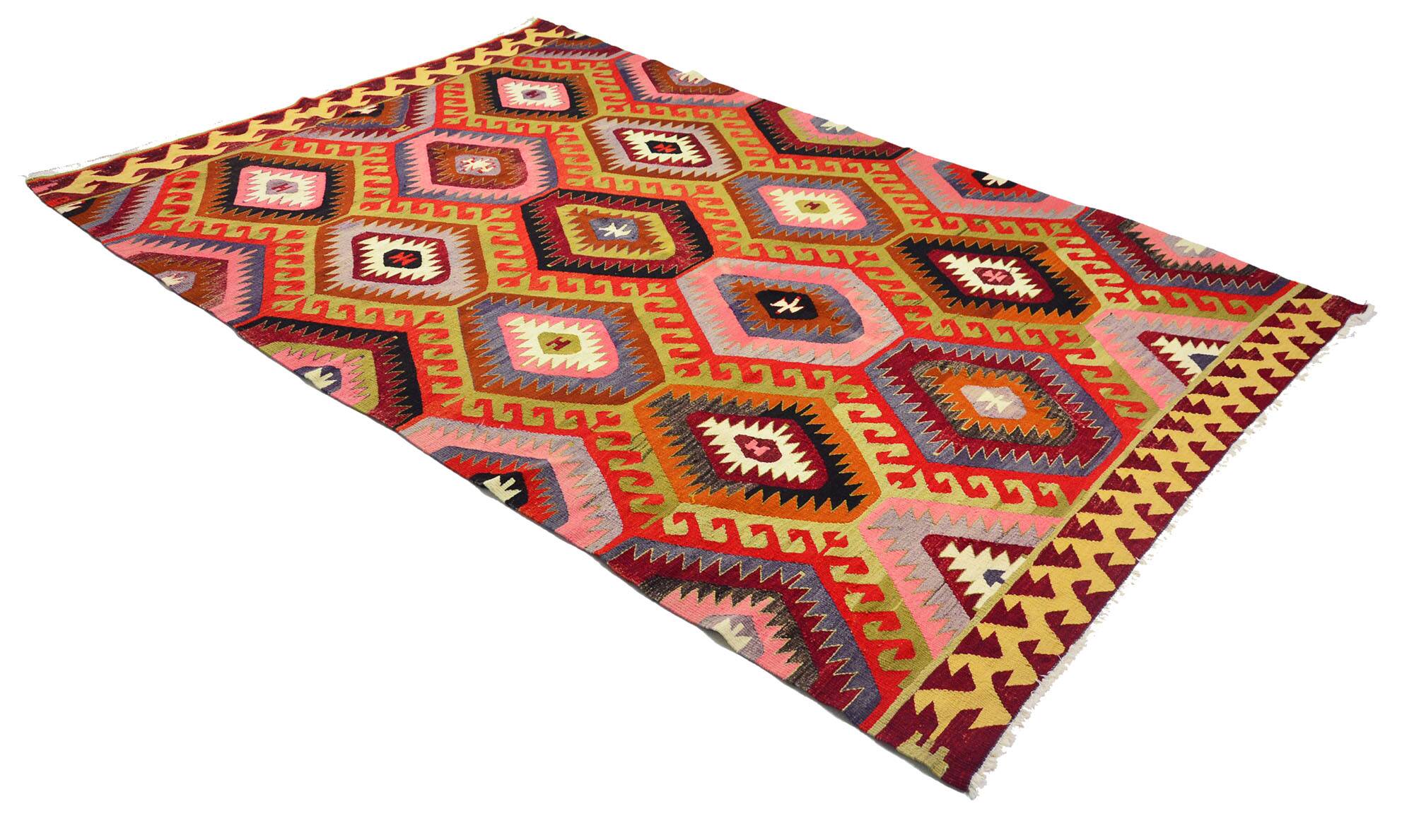 Turkish Kilim Yuruk Vintage 206x315 cm Geometric Red Orange