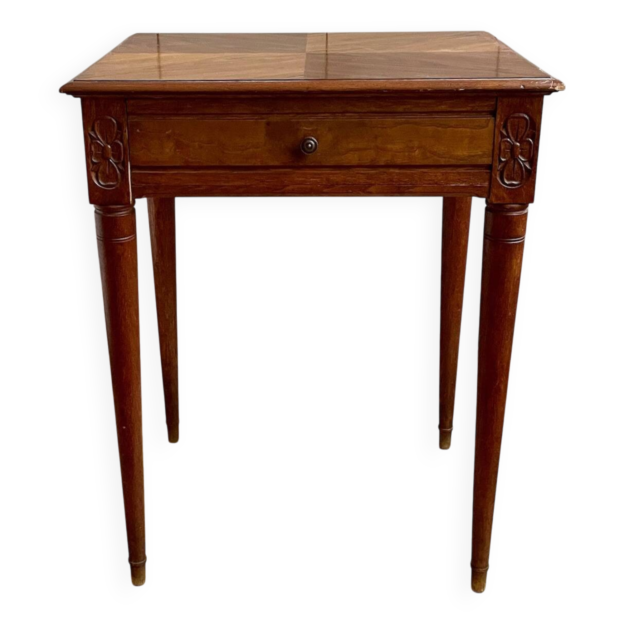 Small living room side table in solid cherry and veneer, Louis XVI style