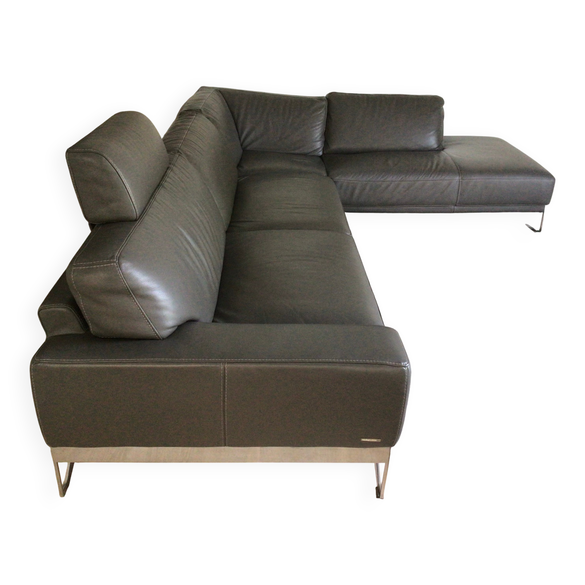 Grey leather corner sofa Roche Bobois, removable.