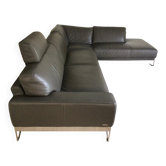Grey leather corner sofa Roche Bobois, removable.