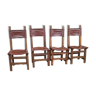 Set of 4 Spanish chairs in leather and wood
