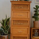50s oak and rattan chiffonier
