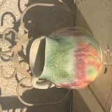 Pitcher, slurry carafe with fruit pattern, vintage glazed ceramic