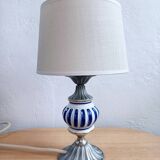 Pair of French Vintage Nightstand Lamps – Hand-Painted Porcelain & Pewter