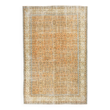 Grand tapis persan vintage orange et ivoire, motifs floraux raffinés