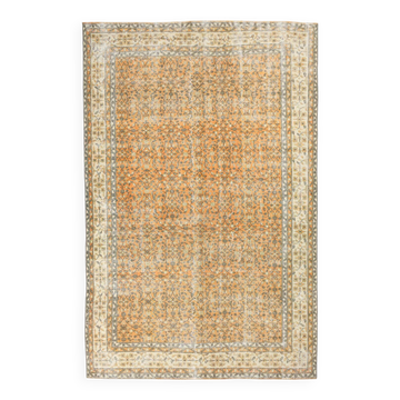 Grand tapis persan vintage orange et ivoire, motifs floraux raffinés