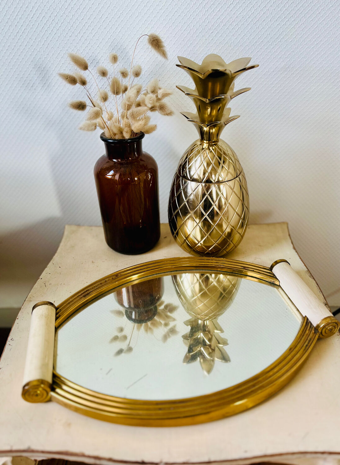 Plateau miroir doré Art Deco
