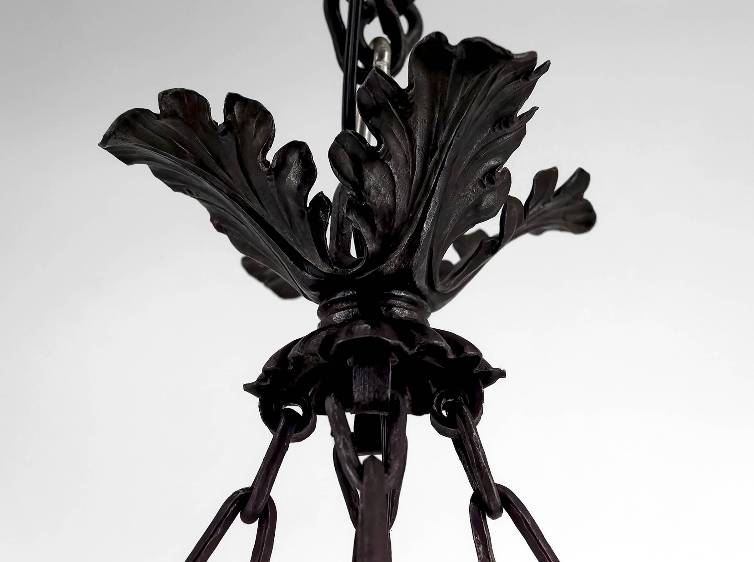 Wrought Iron and Glass Paste Pendant Light, Art Nouveau / Art Deco, Early 20th Century