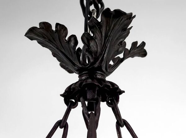 Suspension en Fer Forgé et Pâte de Verre, Art Nouveau / Art Déco, Début XXe