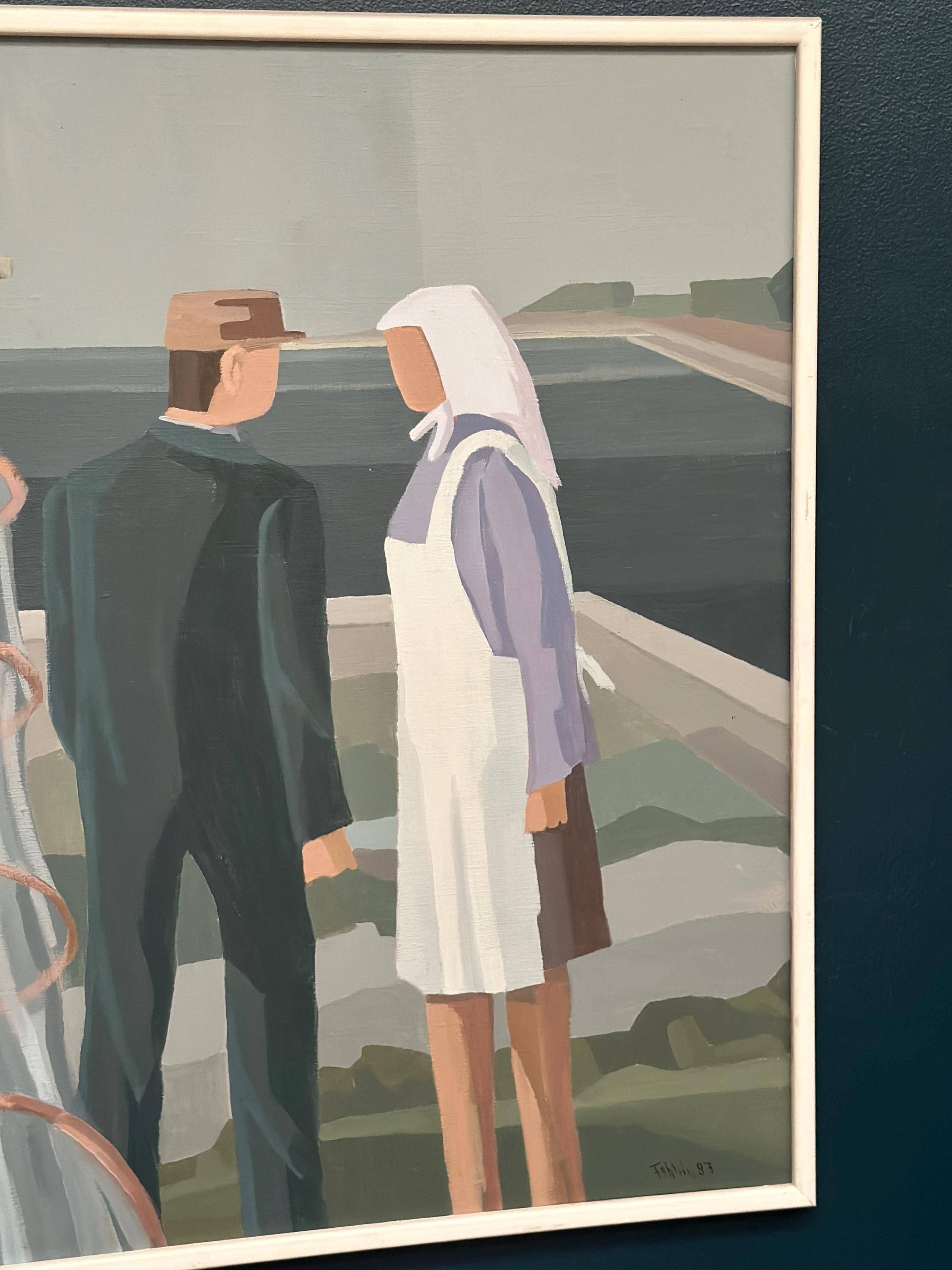 Large original Swedish oil on canvas - 'Fiskarpar' by Gunnar Fohlin - Signed - 1987 - vintage and framed