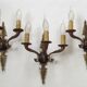 Set of 3 Bronze French Empire Style Triple Light Wall Sconces Neoclassical