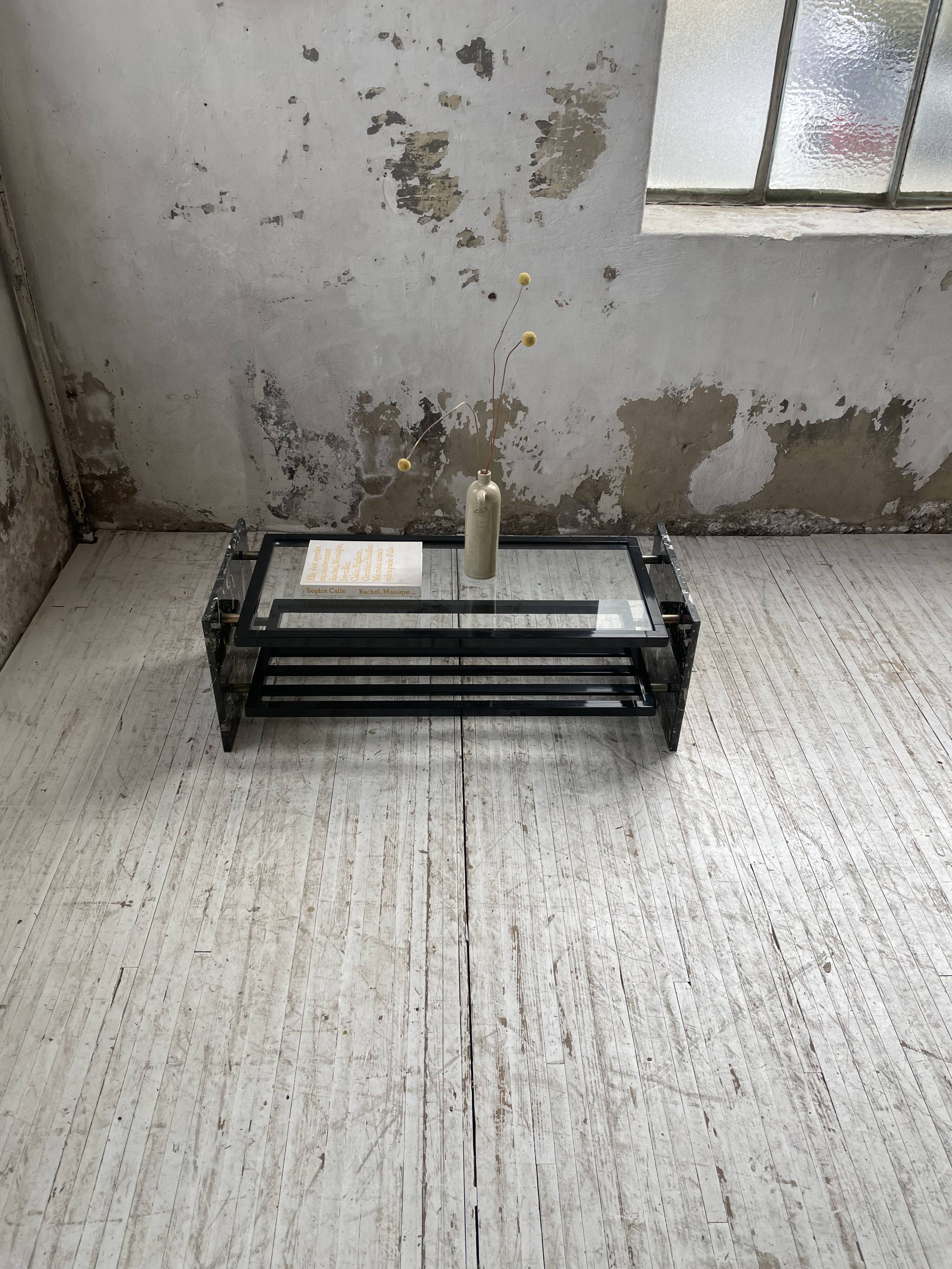 80s Italian marble and glass coffee table