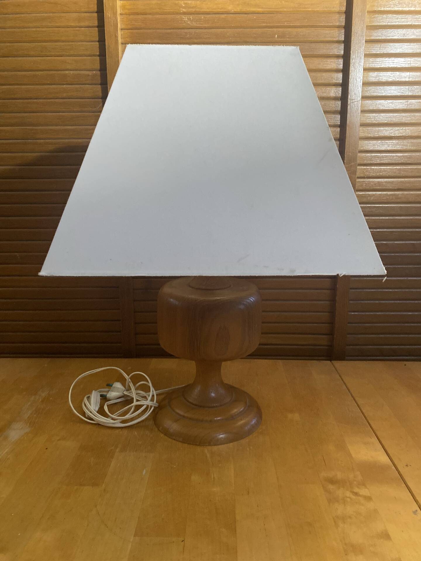 Vintage Scandinavian Turned Wood Lamp + Vintage Fabric Shade