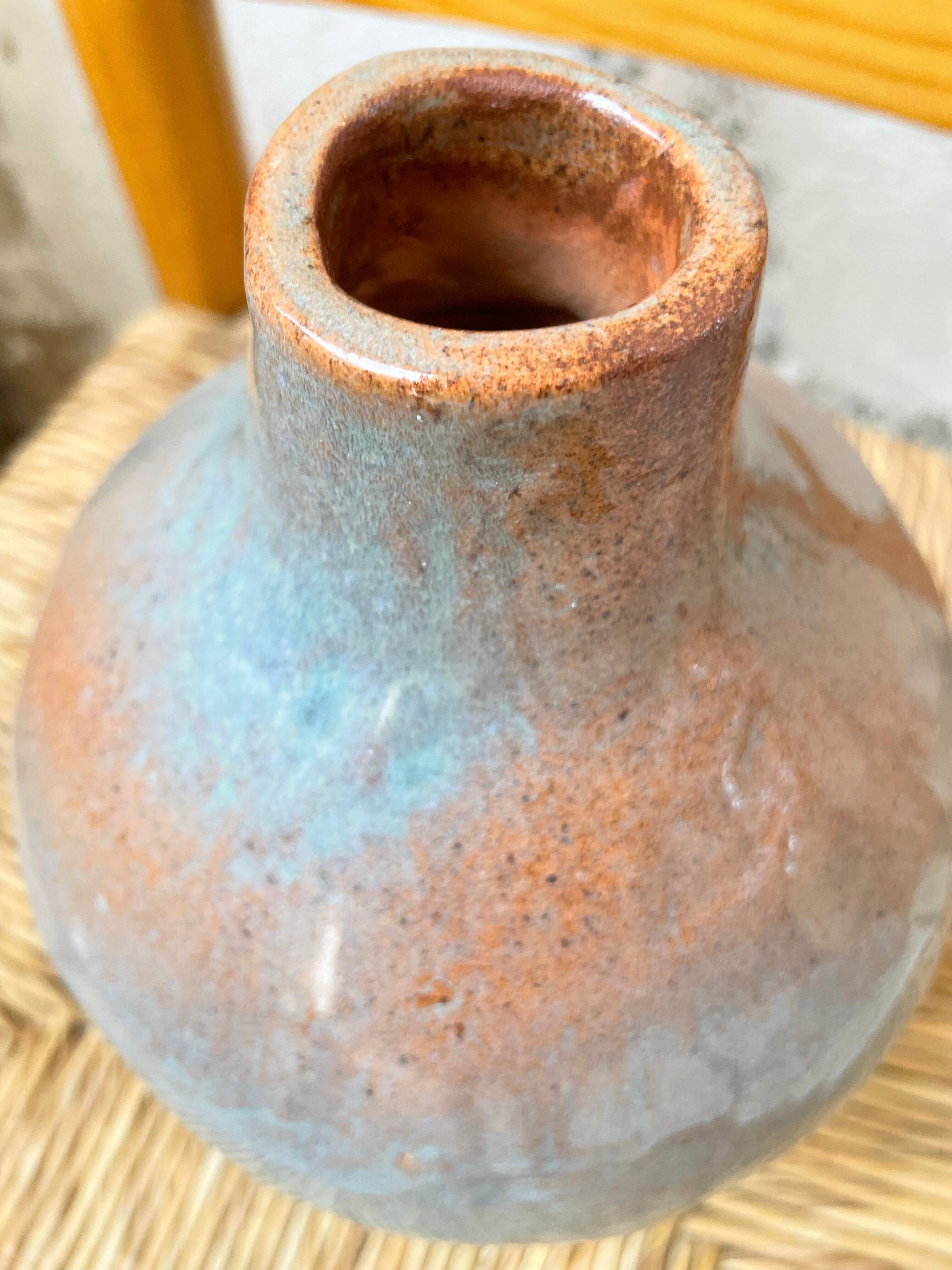 Glazed earth vase signed