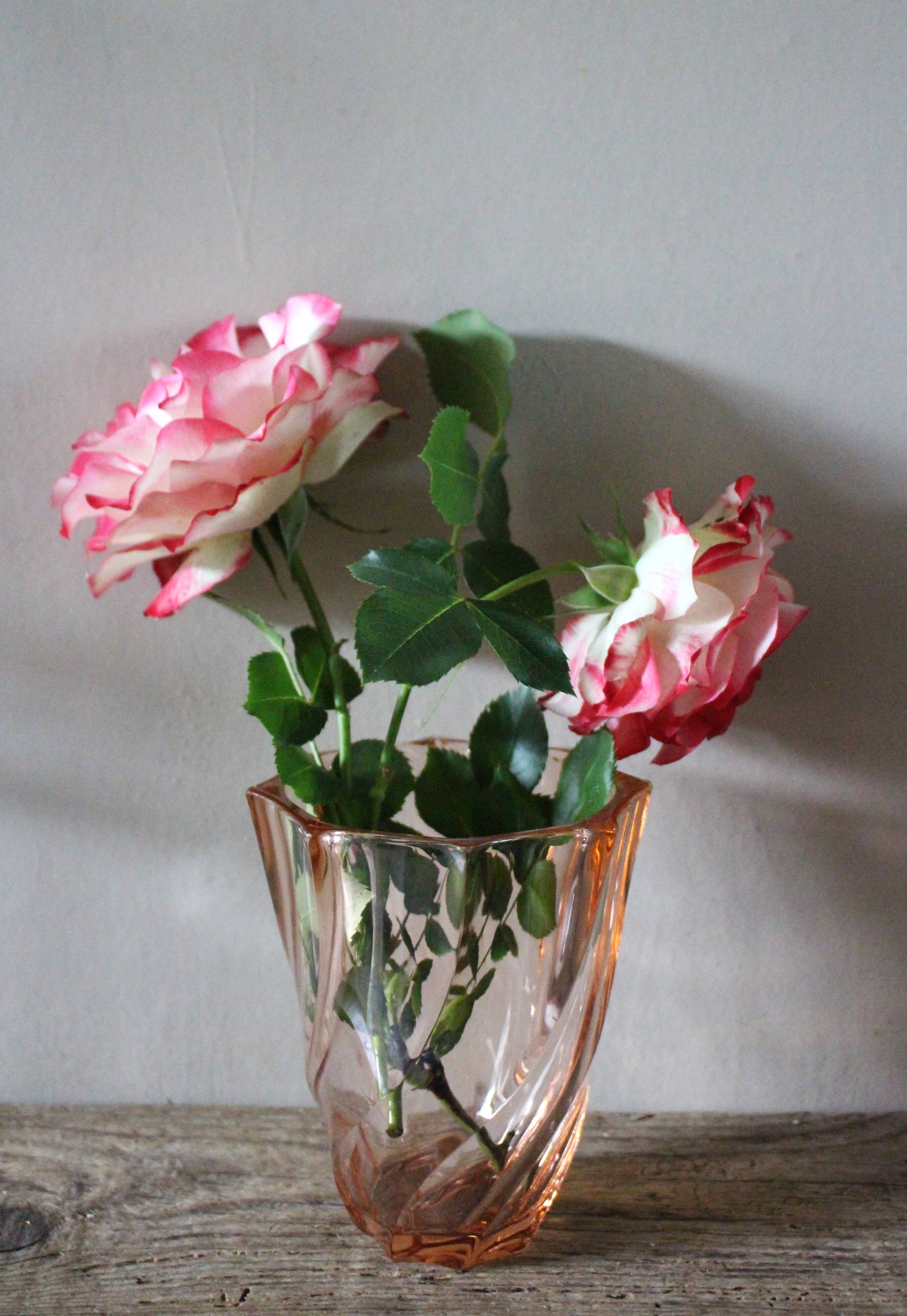Rosaline vase, pink octagonal vintage glass