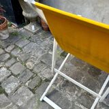 Transat de plage en bois blanc et coton jaune