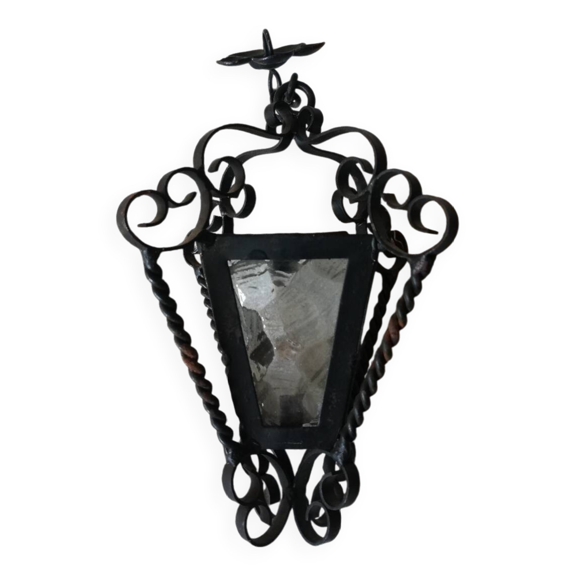 Small vintage wrought iron and glass lantern for dollhouse