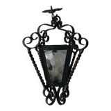 Small vintage wrought iron and glass lantern for dollhouse