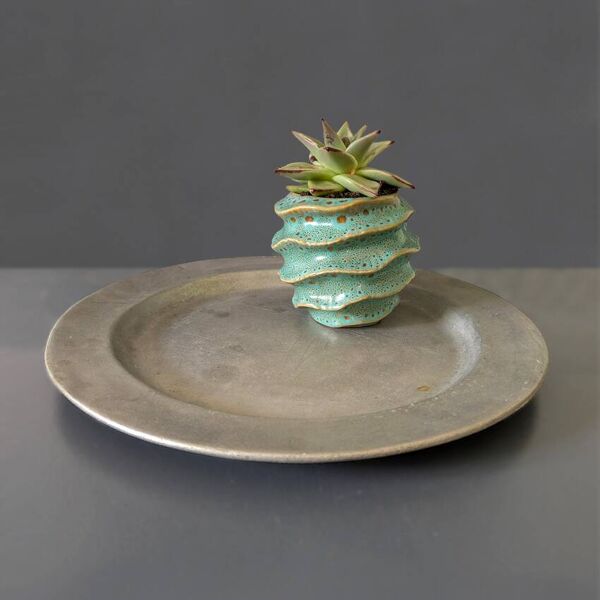 Plateau rond vintage étain brossé D37cm