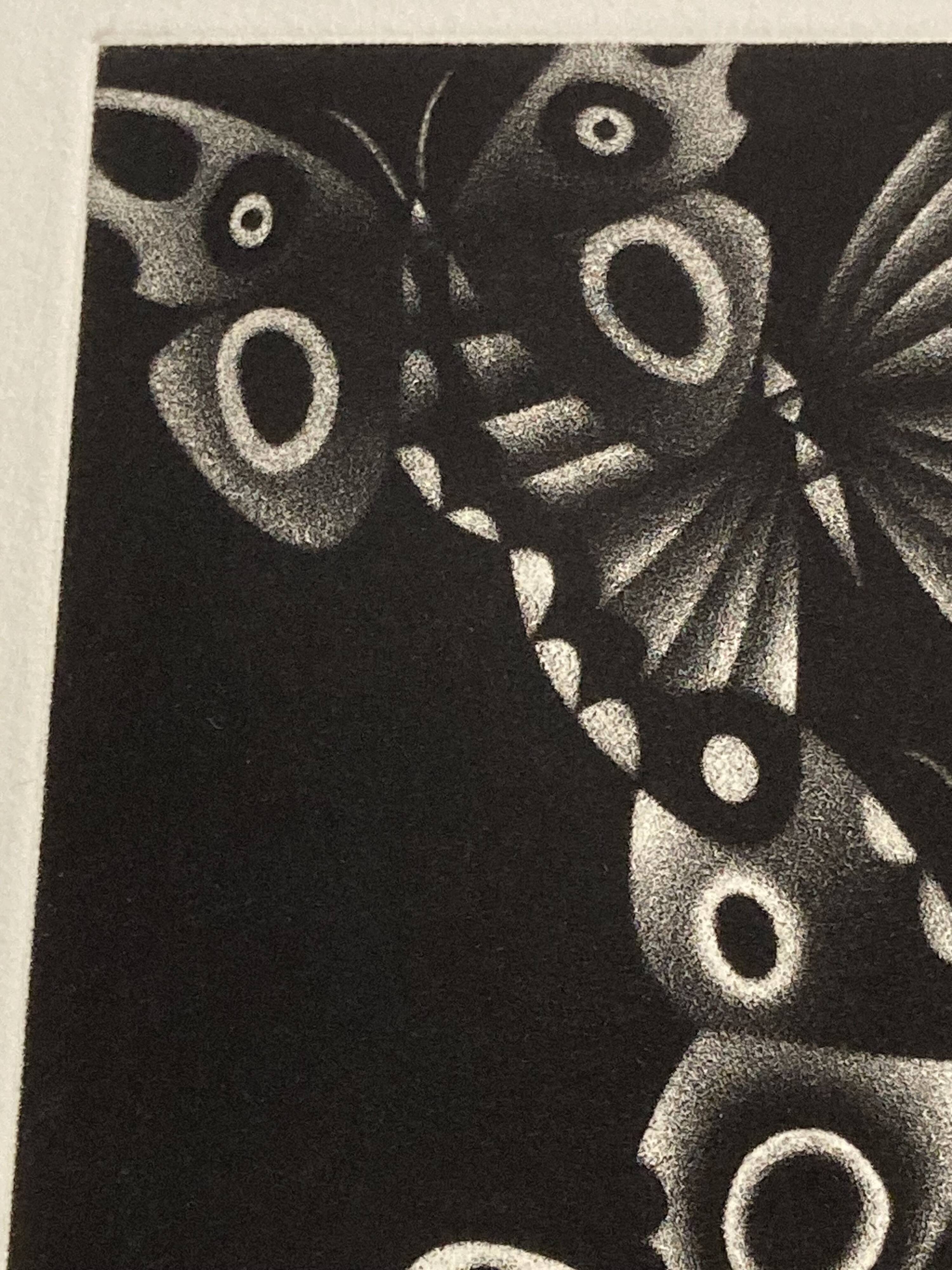 Mario avati (1921-2009), butterflies, black manner, 1970