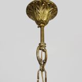 Chandelier, brass crown ceiling light, 5 floors, 3 lights, glass pendants. 60s