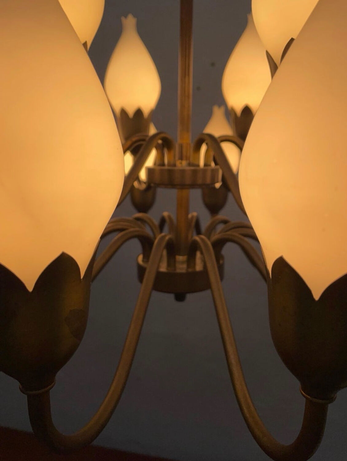 Mid-Century 18-Arm Tulip Pendant Chandelier by Fog & Mørup, Denmark