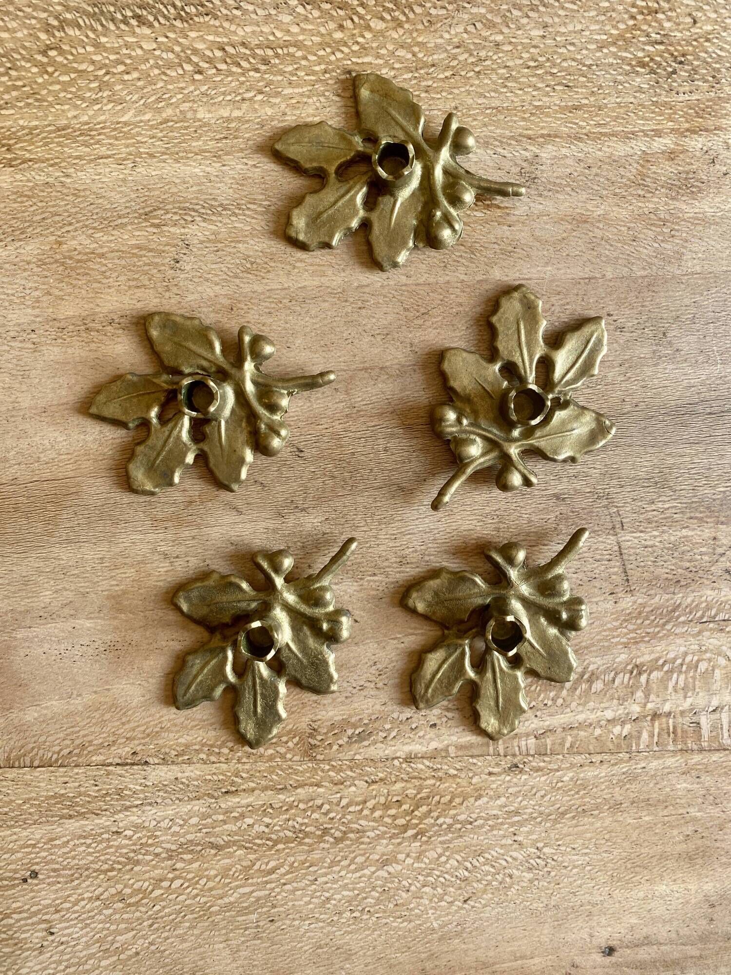 Set of 5 small vintage brass candlesticks / candle holders