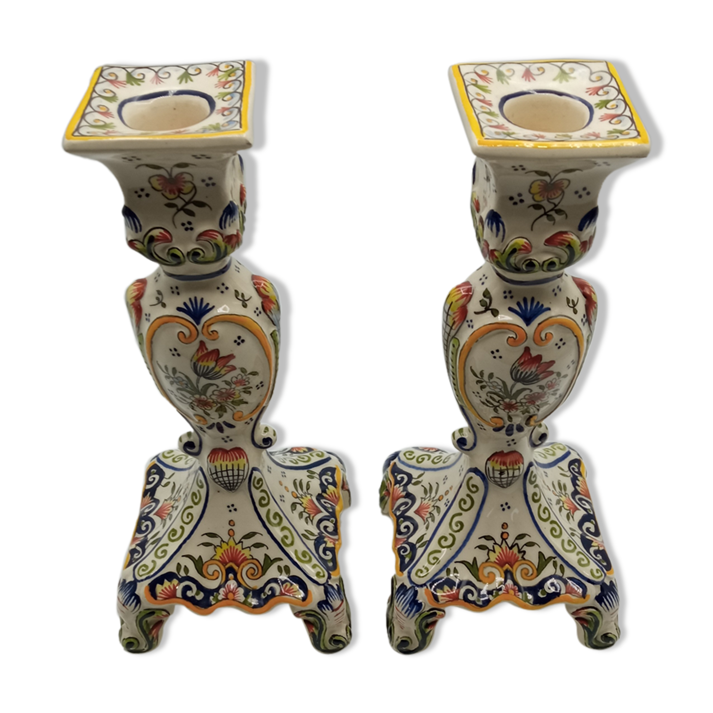 Pair of candlesticks in faience