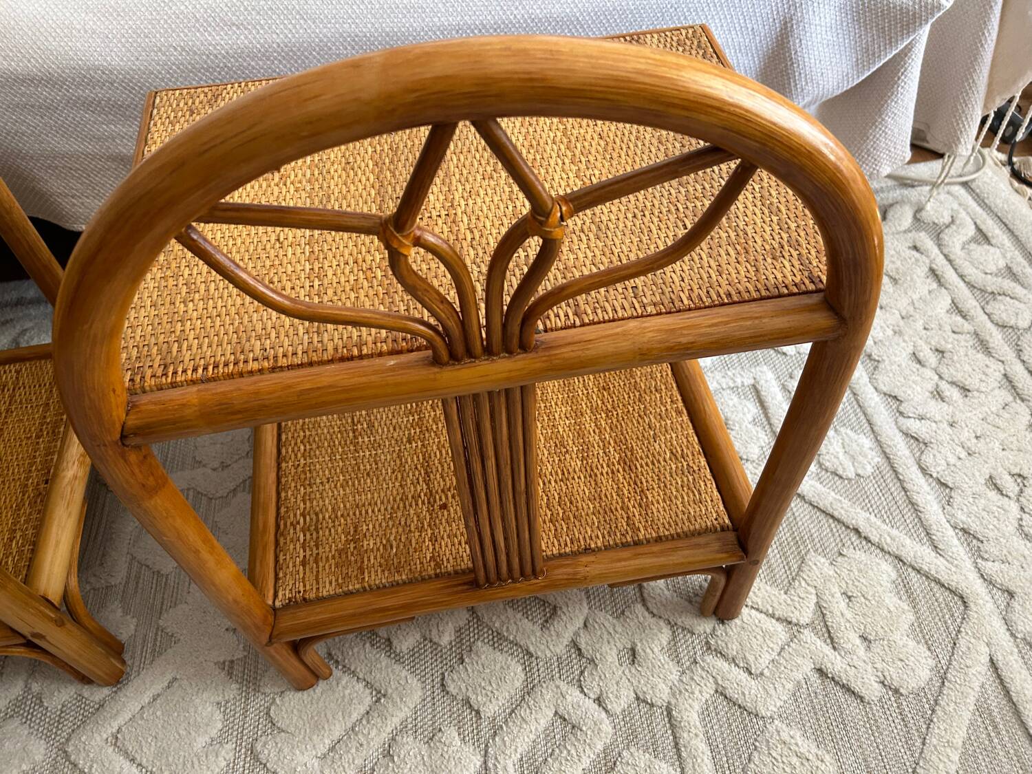 Set of two vintage rattan bedside tables