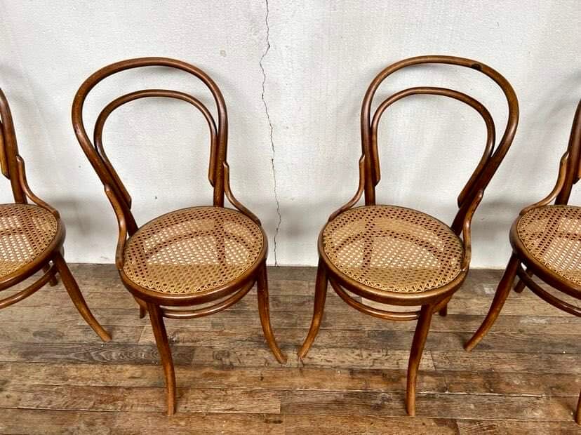 set of 4 bistro chairs in curved wood from the 1920s 1930s Canned seat