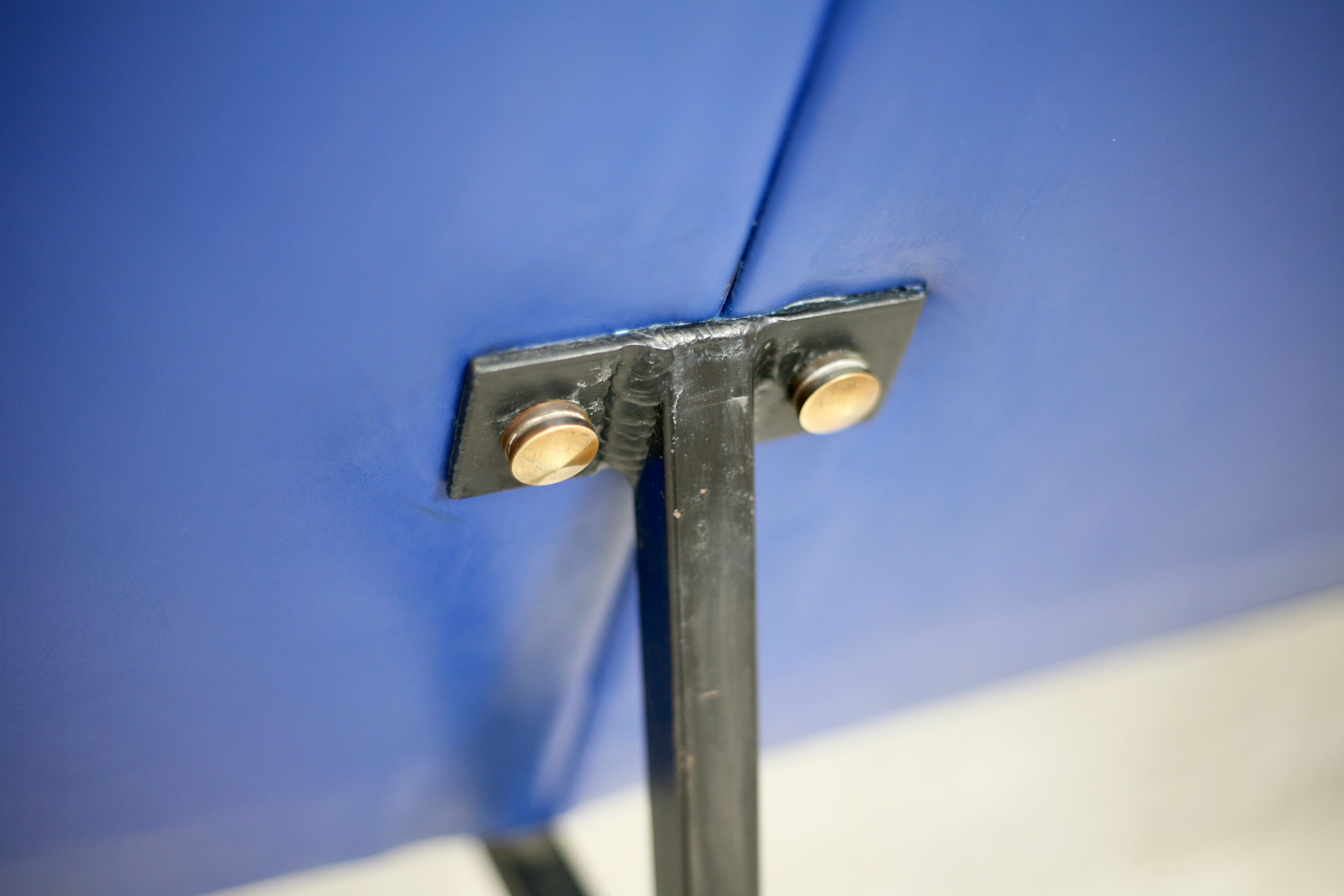 Sofa imitation leather blue and steel, 3 seats, France, circa 1960