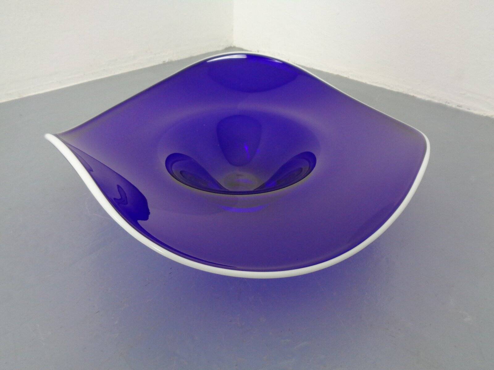 Large blue glass bowl, Czechoslovakia, 1960s