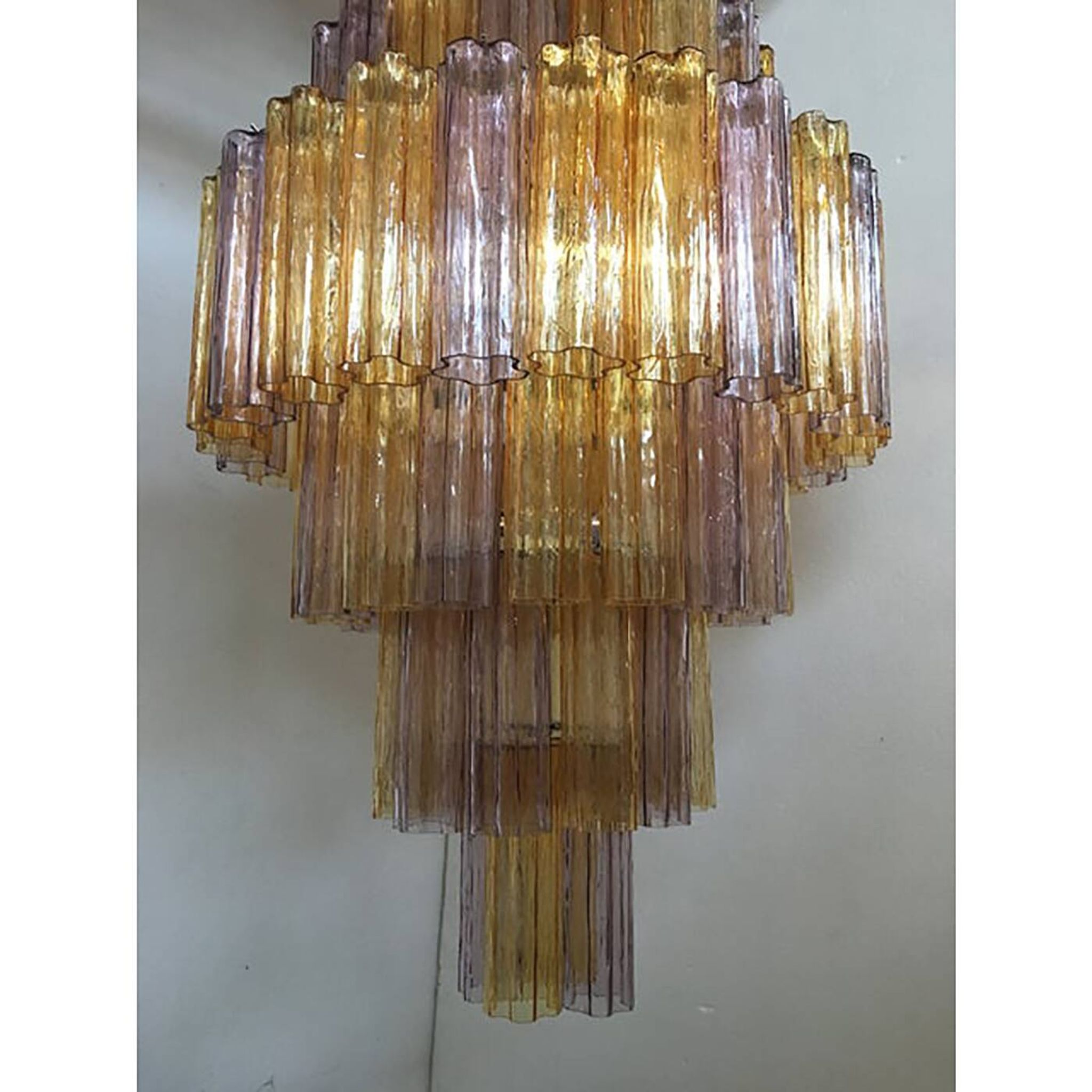 Murano Glass Amber and Violet Tronco Chandelier