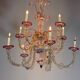 Venetian Rezzonico chandelier in colourless and red Murano glass, circa 1900.