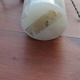 Designer lamp from the 70s in almond green onyx with original fabric shade