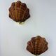 Pair of shell-shaped wicker wall sconces – rattan & brass, circa Italy 1970s